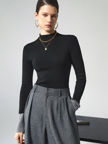 Contrast Cuff Knit Sweater – Colourblock Sleeve Jumper