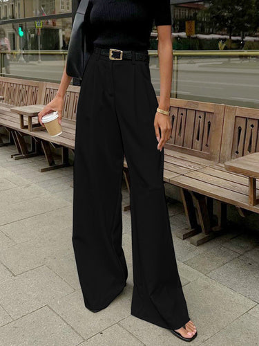 Tailored Wide-Leg Trousers – Pleated High-Rise Smart Trousers