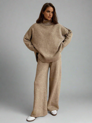 Turtleneck Knit Lounge Set – Slouchy Sweater and Wide-Leg Trousers