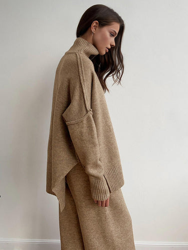 Turtleneck Knit Lounge Set – Slouchy Sweater and Wide-Leg Trousers
