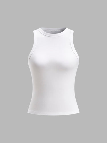 Ribbed Crop Tank Top – High Neck Fitted Cropped Sleeveless Top