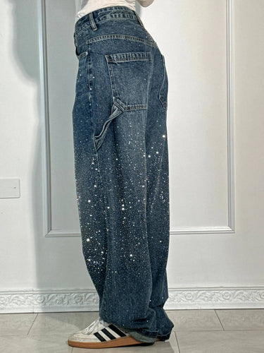 Shiny Balloon Carpenter Jeans – Wide-Leg Jewel-Finish Denim