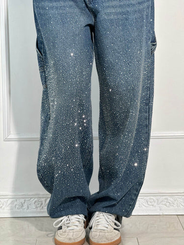 Shiny Balloon Carpenter Jeans – Wide-Leg Jewel-Finish Denim