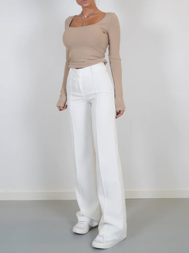Wide-Leg High-Waisted Trousers – Front Seam Tailored Smart Trousers
