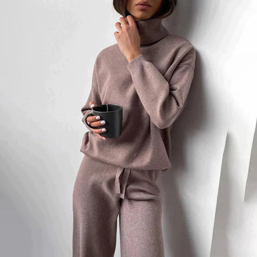 Mauve Knit Lounge Set – Turtleneck Sweater and Drawstring Trouser Co-Ord