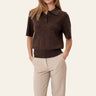 Laurel | Dark Brown Knitted Polo With Ribbed Hem