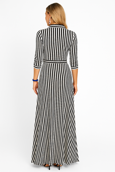 Striped Maxi Shirt Dress – Belted Workwear Casual Maxi Dress