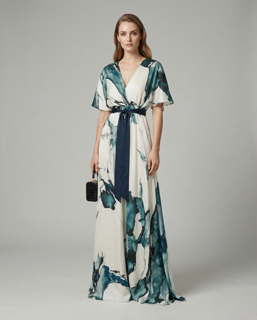 Floral Bohemian Maxi Dress – Deep V-Neck Batwing Sleeve Summer Wedding Dress