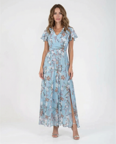 Floral Maxi Dress – Elegant Ruffle Sleeves for Summer Events