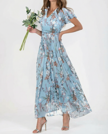 Floral Maxi Dress – Elegant Ruffle Sleeves for Summer Events