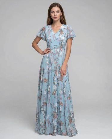 Floral Maxi Dress – Elegant Ruffle Sleeves for Summer Events