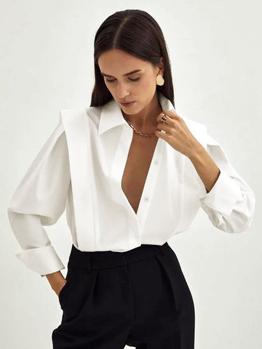 White Cotton Blouse – Crisp Tailored Button-Down Shirt