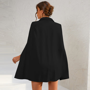 Cape Blazer Mini Dress – Gold Button Belted Tailored Dress