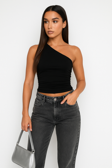 One-Shoulder Tank Top – Asymmetric Stretch Fitted Sleeveless Top
