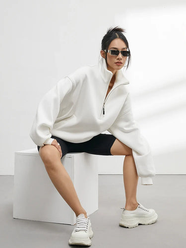 Oversized Half-Zip Hoodie – Sporty Pullover Sweatshirt