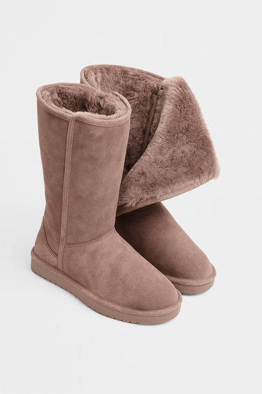 Sheepskin-Lined Winter Boots – Waterproof Suede Mid-Calf Boots