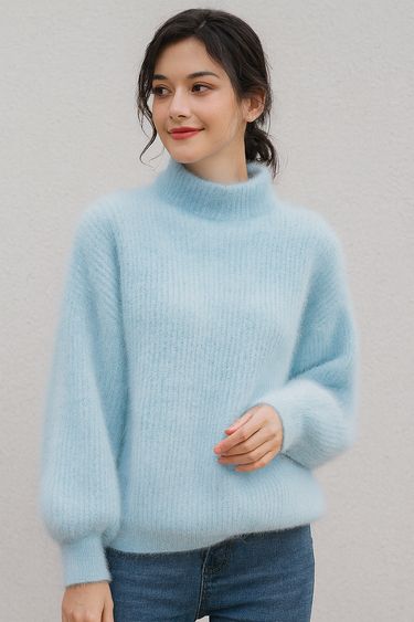 Loose Knit Angora Blend Sweater – Soft Fuzzy Pullover Jumper
