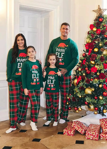 Christmas Elf Family Pyjama Set – Matching Festive Top and Plaid Trousers