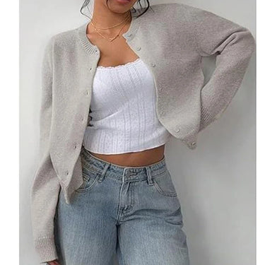 Classic Open-Front Cardigan – Pastel Knit Button Cardi