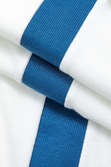 Blue Striped Ribbed Maxi Dress – Colourblock V-Neck Fitted Cocktail Dress