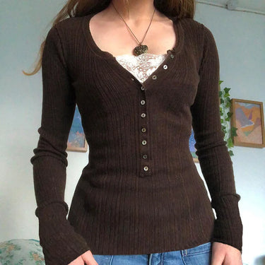 Slim Fit Knit Long Sleeve Top – Ribbed V-Neck Stretch Pullover