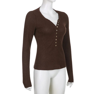 Slim Fit Knit Long Sleeve Top – Ribbed V-Neck Stretch Pullover