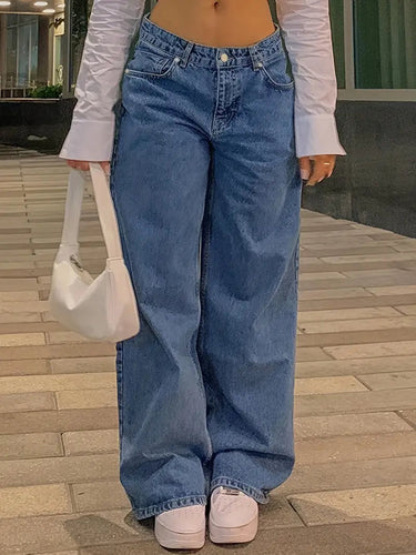 Vintage Low-Rise Baggy Jeans – Loose Dark Wash Denim Jeans