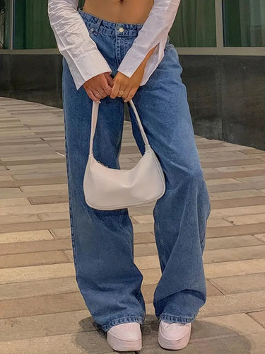 Vintage Low-Rise Baggy Jeans – Loose Dark Wash Denim Jeans