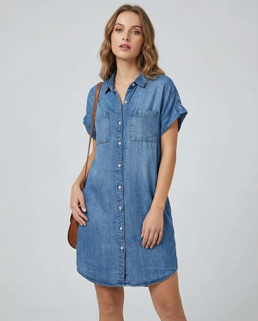 Denim Shirt Dress – Relaxed Fit with Pockets Casual Summer Dress