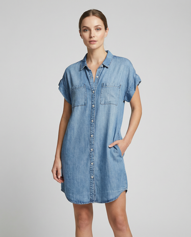 Denim Shirt Dress – Relaxed Fit with Pockets Casual Summer Dress