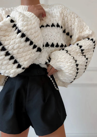 Textured Knit Sweater – Oversized Balloon Sleeve Jumper