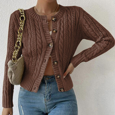 Cropped Cable Knit Cardigan – Button Front Short Cardi