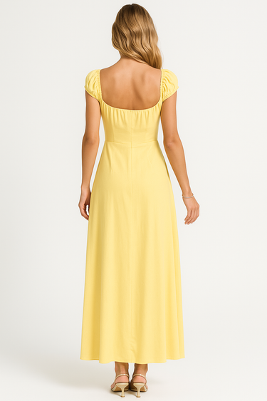 Yellow Empire Maxi Dress – Puff Sleeve Romantic Prom Summer Dress