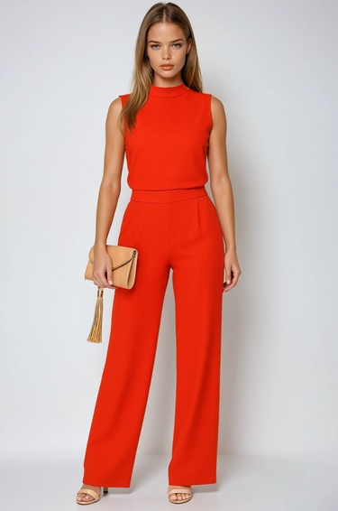 Sleeveless Wide-Leg Jumpsuit – Mock Neck Occasion Jumpsuit