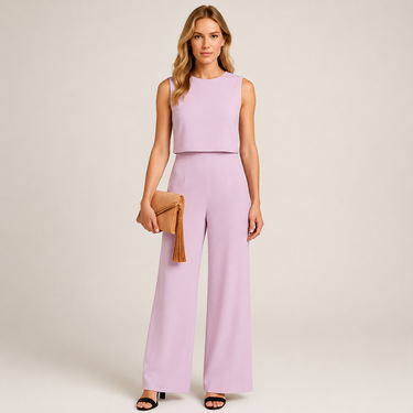 Sleeveless Wide-Leg Jumpsuit – Mock Neck Occasion Jumpsuit