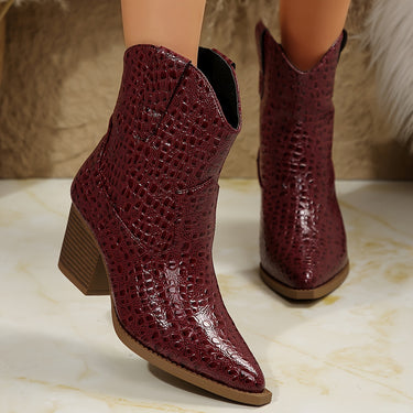Mabel | Block Heel Ankle Boots With Textured Relief Design