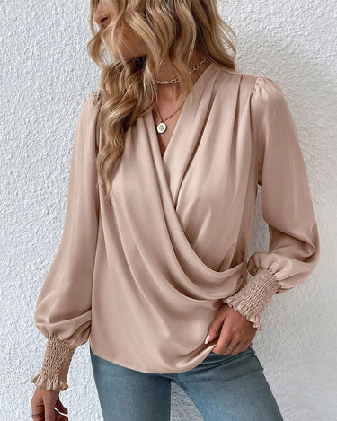 Wrap Blouse – Draped Crossover Long Sleeve Top