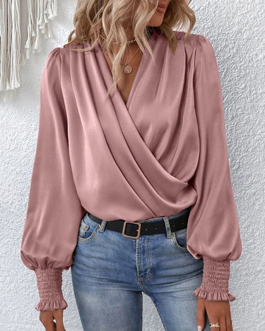 Wrap Blouse – Draped Crossover Long Sleeve Top