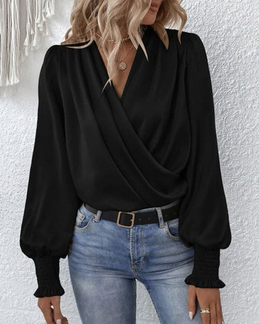 Wrap Blouse – Draped Crossover Long Sleeve Top