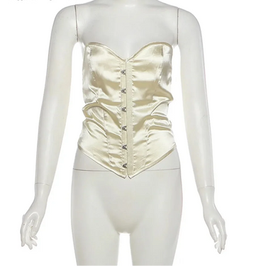 Satin Corset Crop Top and Mini Skirt Set – Backless Evening Co-Ord