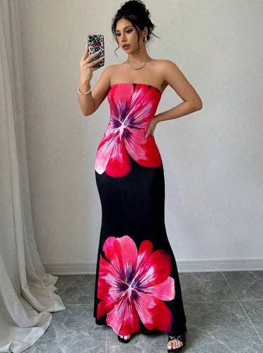 Strapless Floral Maxi Dress – Elegant Statement Evening Dress for Women