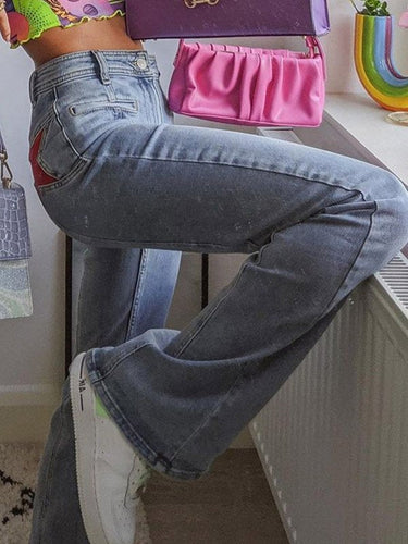 Star Patch Flare Jeans – Y2K High Waist Wide-Leg Denim