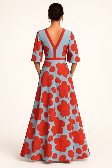 V-Neck Floral Print Maxi Dress – Flowing Evening Party Dress
