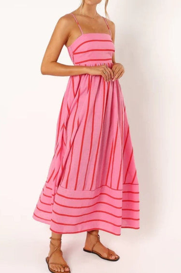 Striped Maxi Dress – Strappy Gathered-Waist Summer Dress