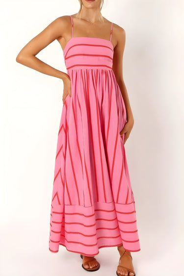 Striped Maxi Dress – Strappy Gathered-Waist Summer Dress