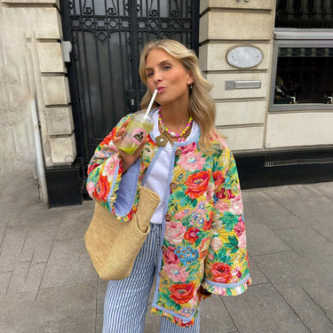 Quilted Floral Jacket – Vintage-Inspired Patchwork Bomber