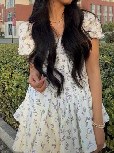 Floral Corset Mini Dress – Sweetheart Puff Sleeve Vintage-Inspired Dress