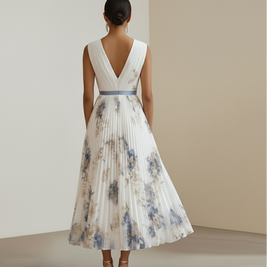 Elegant Floral Ceremony Dress in Blue and White