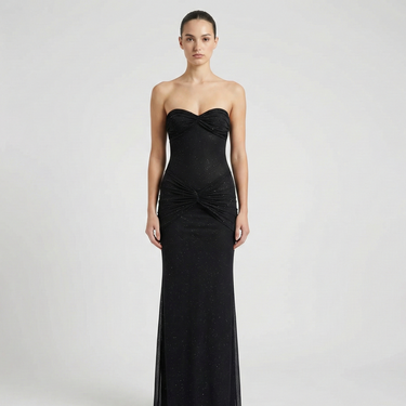 Strapless Shimmer Maxi Dress – Ruched Glamour Evening Gown