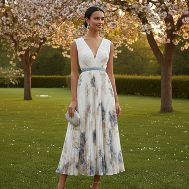 Elegant Floral Ceremony Dress in Blue and White